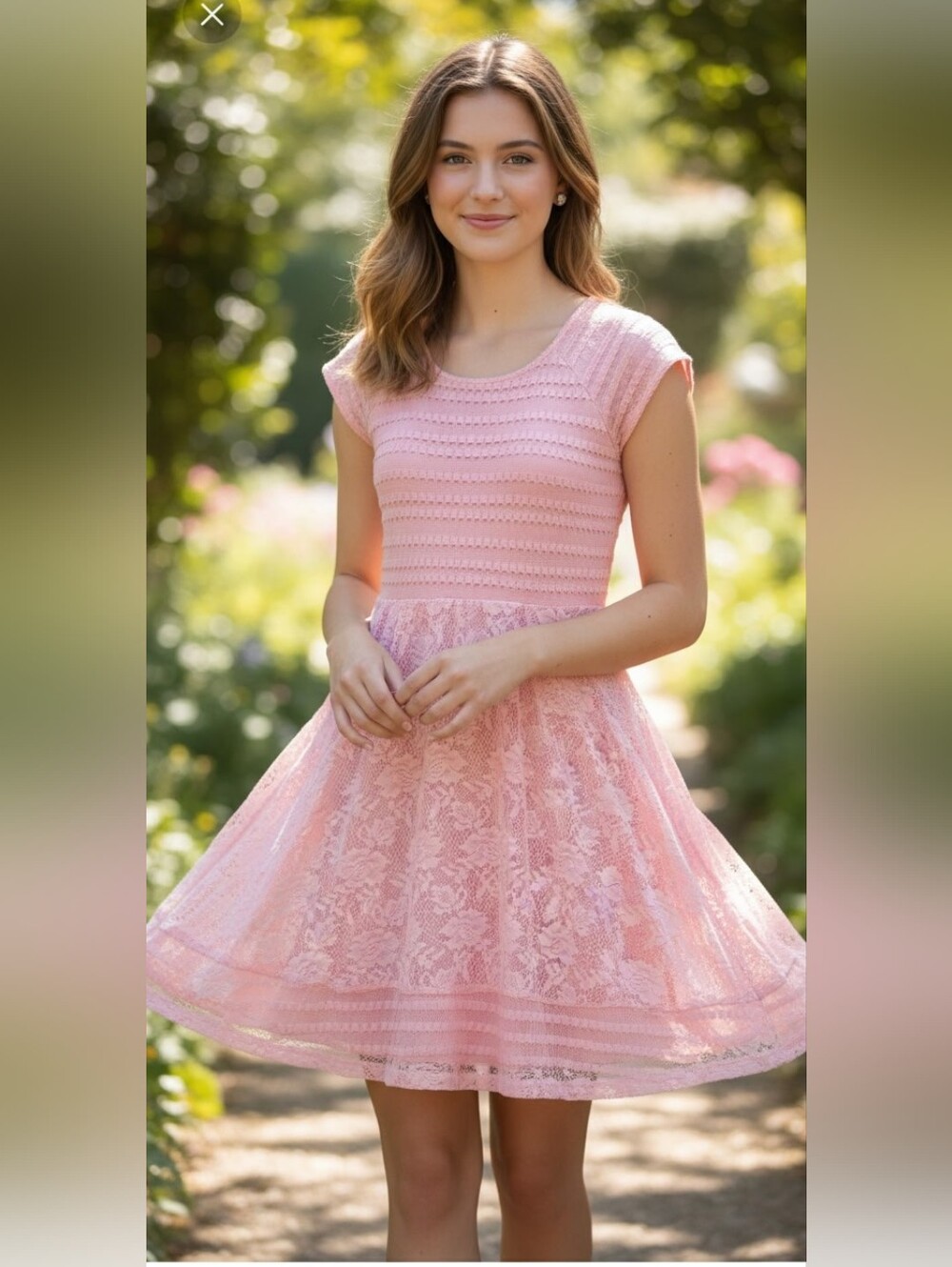 NY Collection Light Pink Lacie Dress. Lace Dress. Pink Dress With Floral Design.